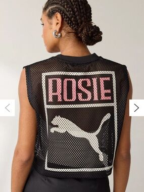 Puma x Rosie Graphic Mesh Cropped Jersey Tee Black Pink Size Small